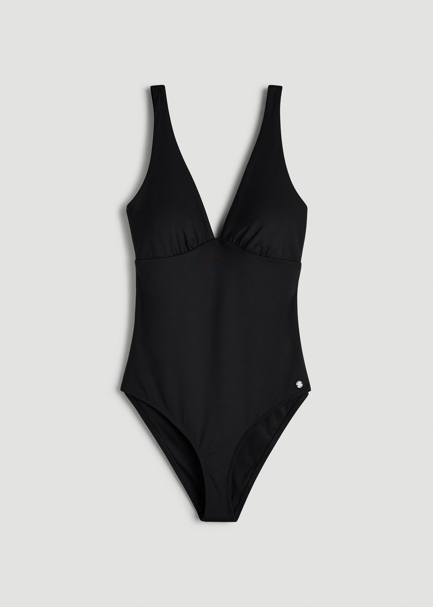 American Tall Women Classic V-Neck One Piece Swimsuit for Tall Women in Deep Black