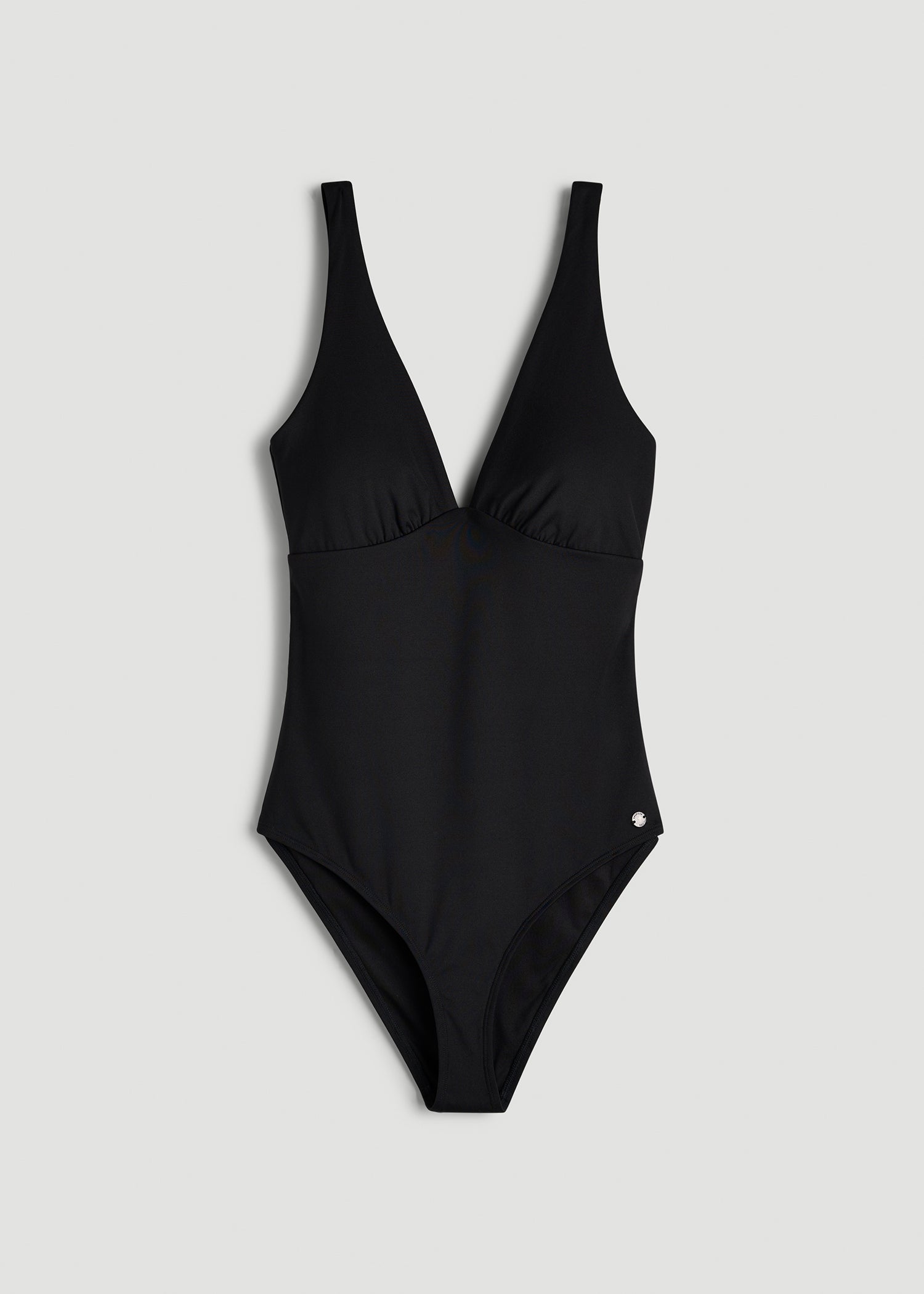American Tall Women Classic V-Neck One Piece Swimsuit for Tall Women in Deep Black