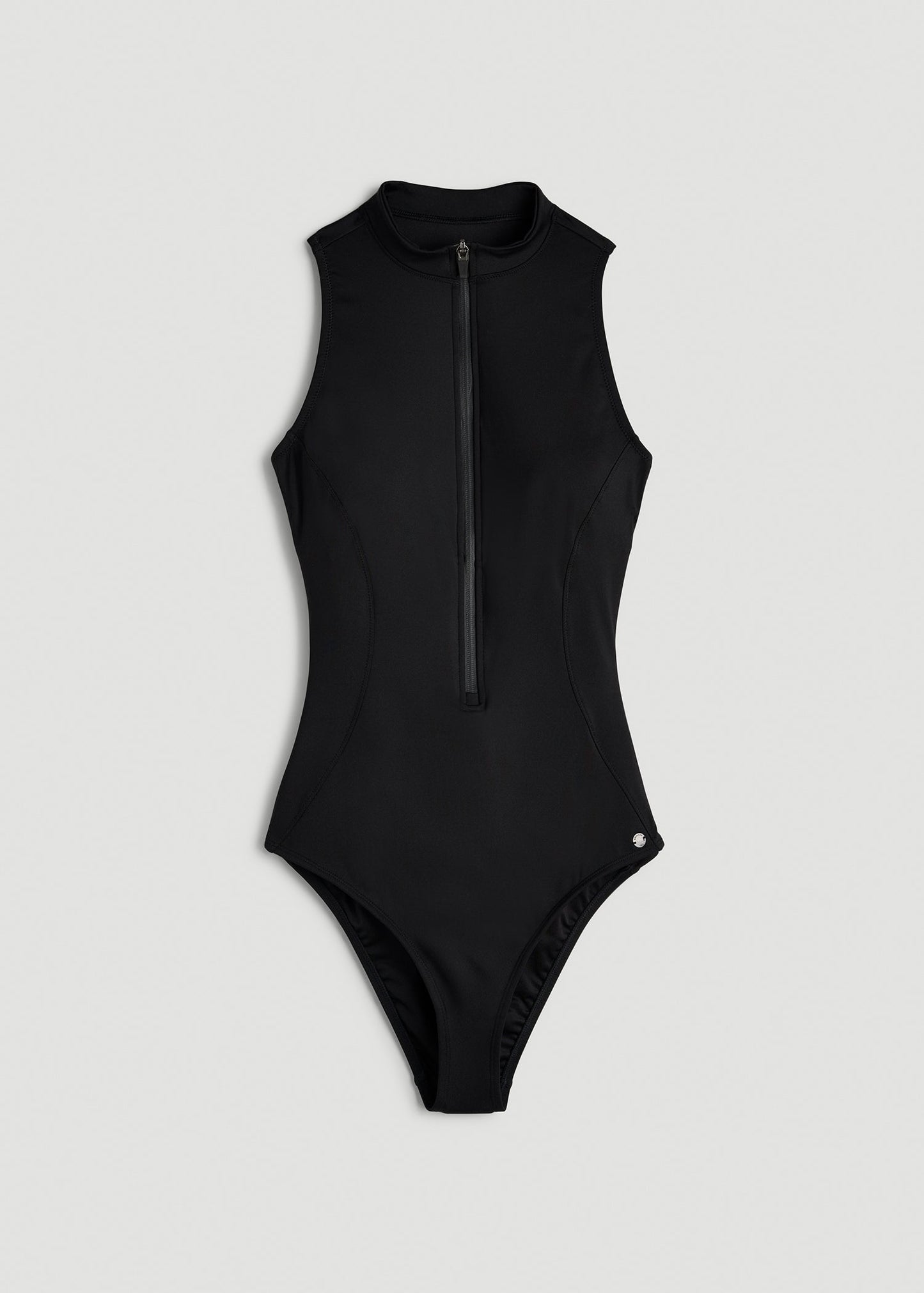 American Tall Women Quarter Zip Cinched One Piece Swimsuit for Tall Women in Deep Black