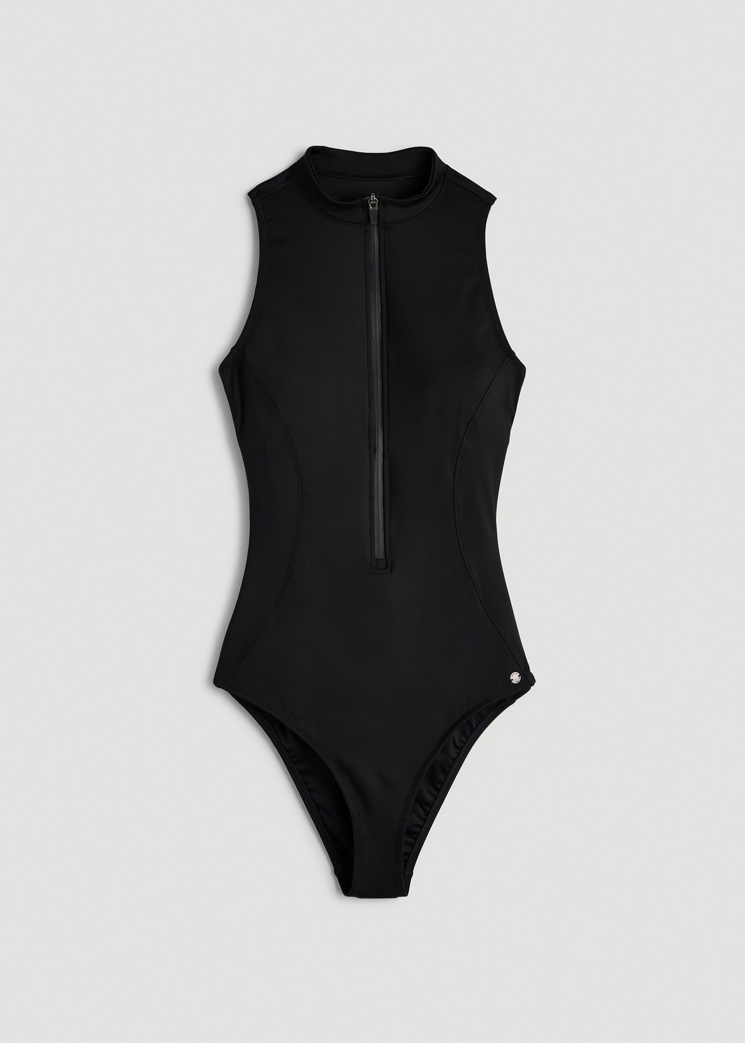 American Tall Women Quarter Zip Cinched One Piece Swimsuit for Tall Women in Deep Black