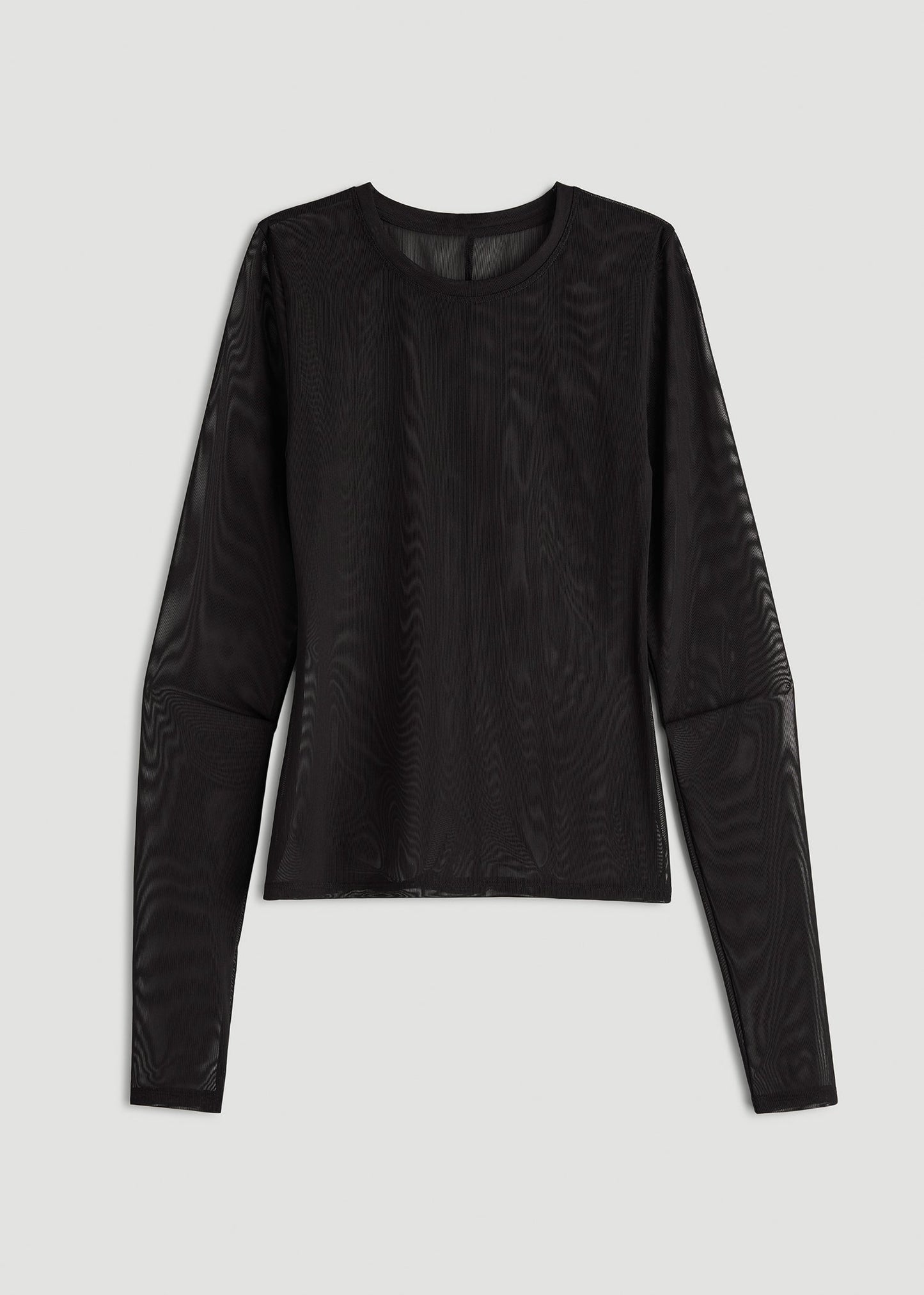 American Tall Women Power Mesh Fitted Long Sleeve Top for Tall Women in Deep Black
