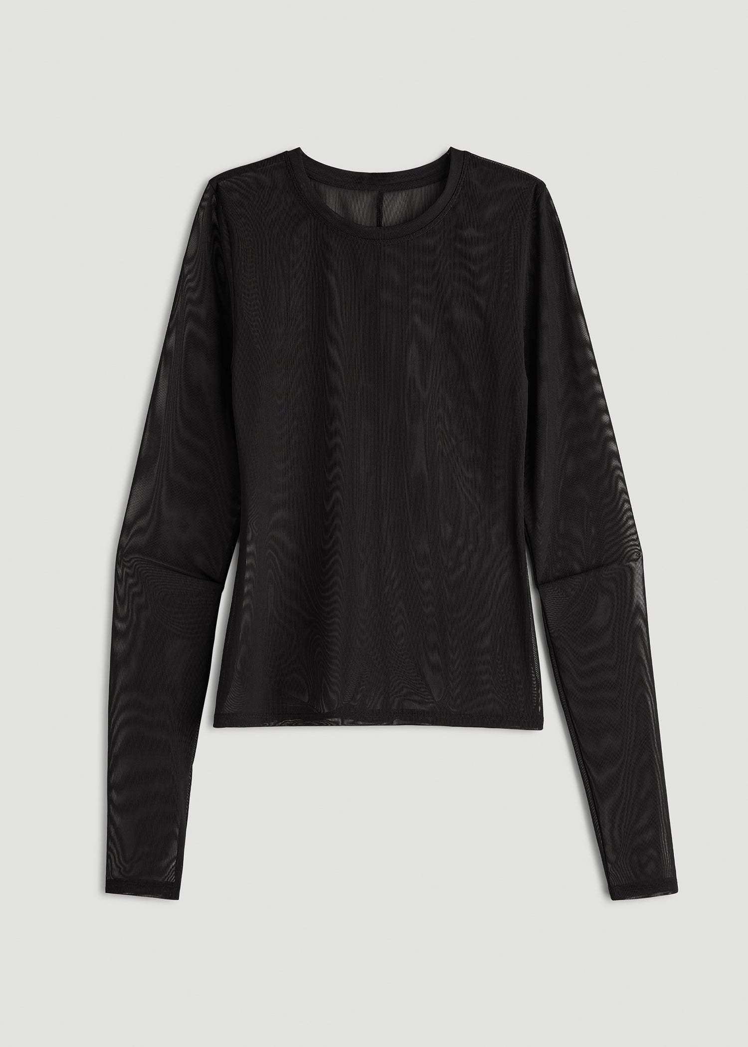 American Tall Women Power Mesh Fitted Long Sleeve Top for Tall Women in Deep Black