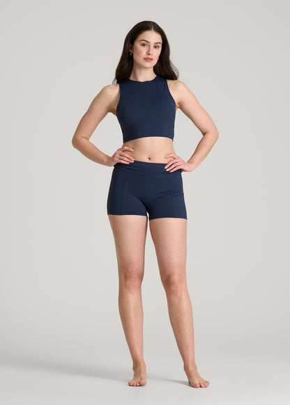 American Tall Women Fitted Hybrid Shorts for Tall Women in Navy Blue