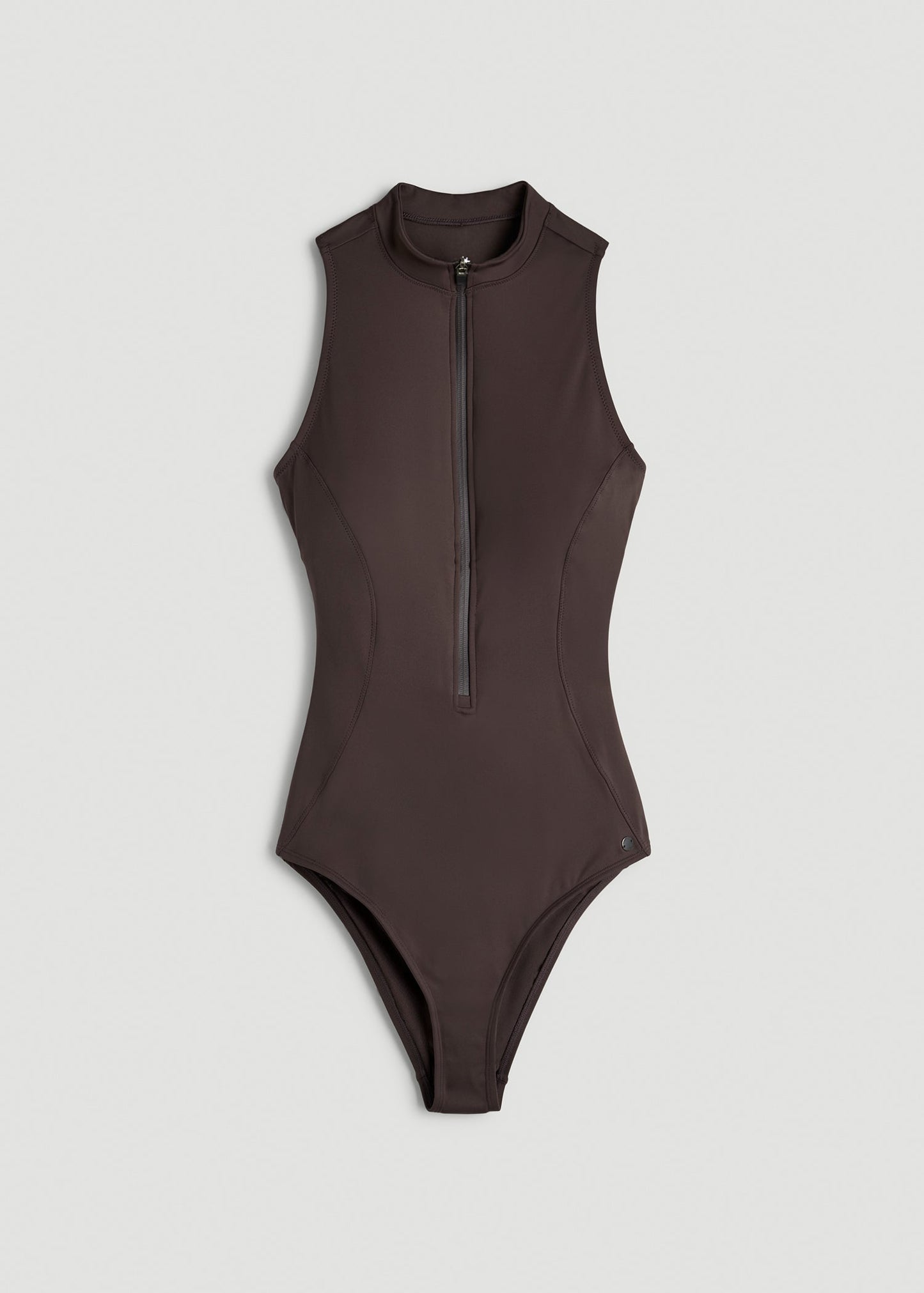 American Tall Women Quarter Zip Cinched One Piece Swimsuit for Tall Women in Espresso