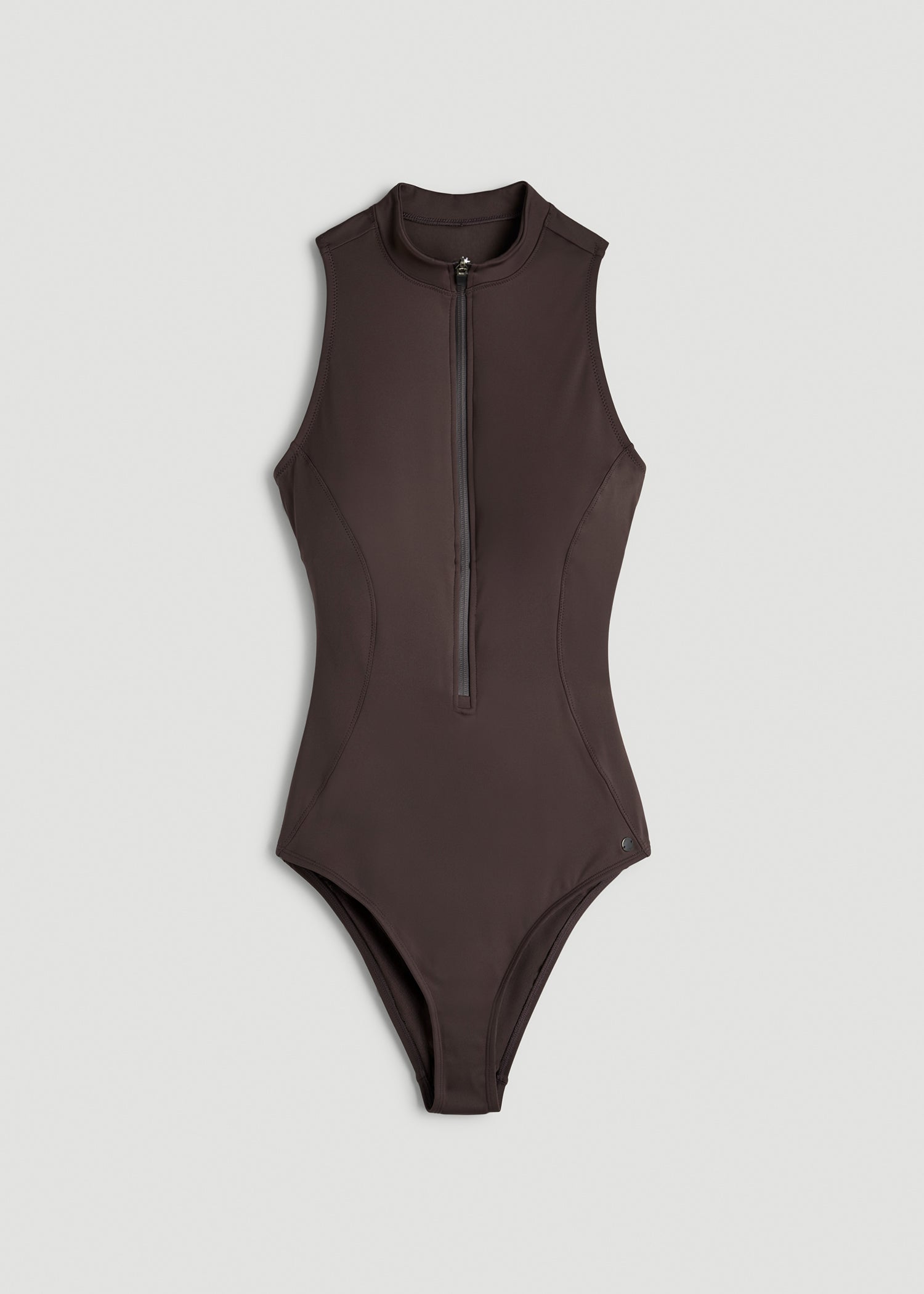 American Tall Women Quarter Zip Cinched One Piece Swimsuit for Tall Women in Espresso