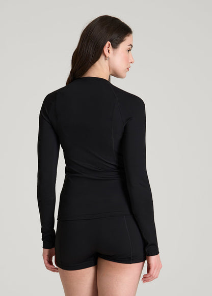 American Tall Women Long Sleeve Crewneck Rashguard for Tall Women in Deep Black