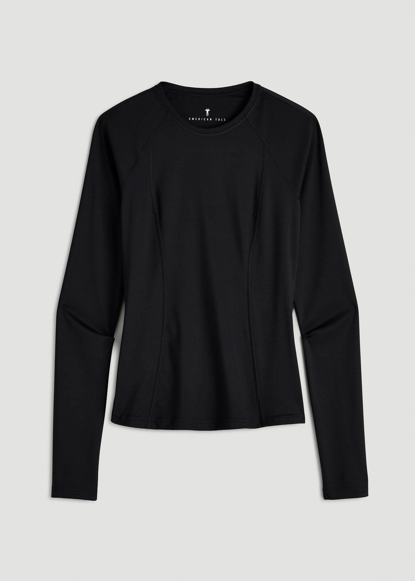 American Tall Women Long Sleeve Crewneck Rashguard for Tall Women in Deep Black