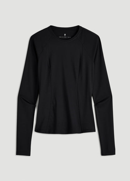 American Tall Women Long Sleeve Crewneck Rashguard for Tall Women in Deep Black