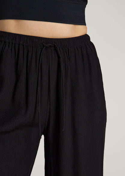 American Tall Women Crinkle Pull-on Wide-leg Pants for Tall Women in Black