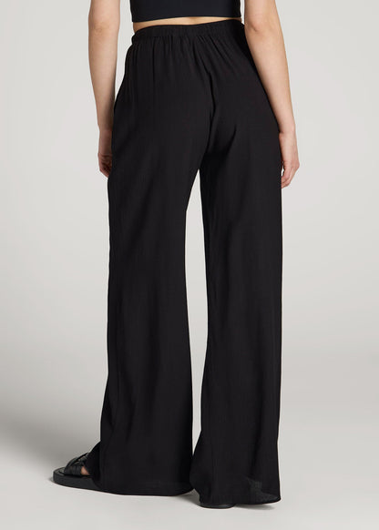 American Tall Women Crinkle Pull-on Wide-leg Pants for Tall Women in Black
