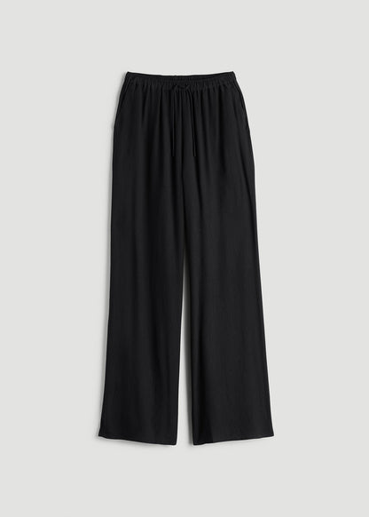 American Tall Women Crinkle Pull-on Wide-leg Pants for Tall Women in Black