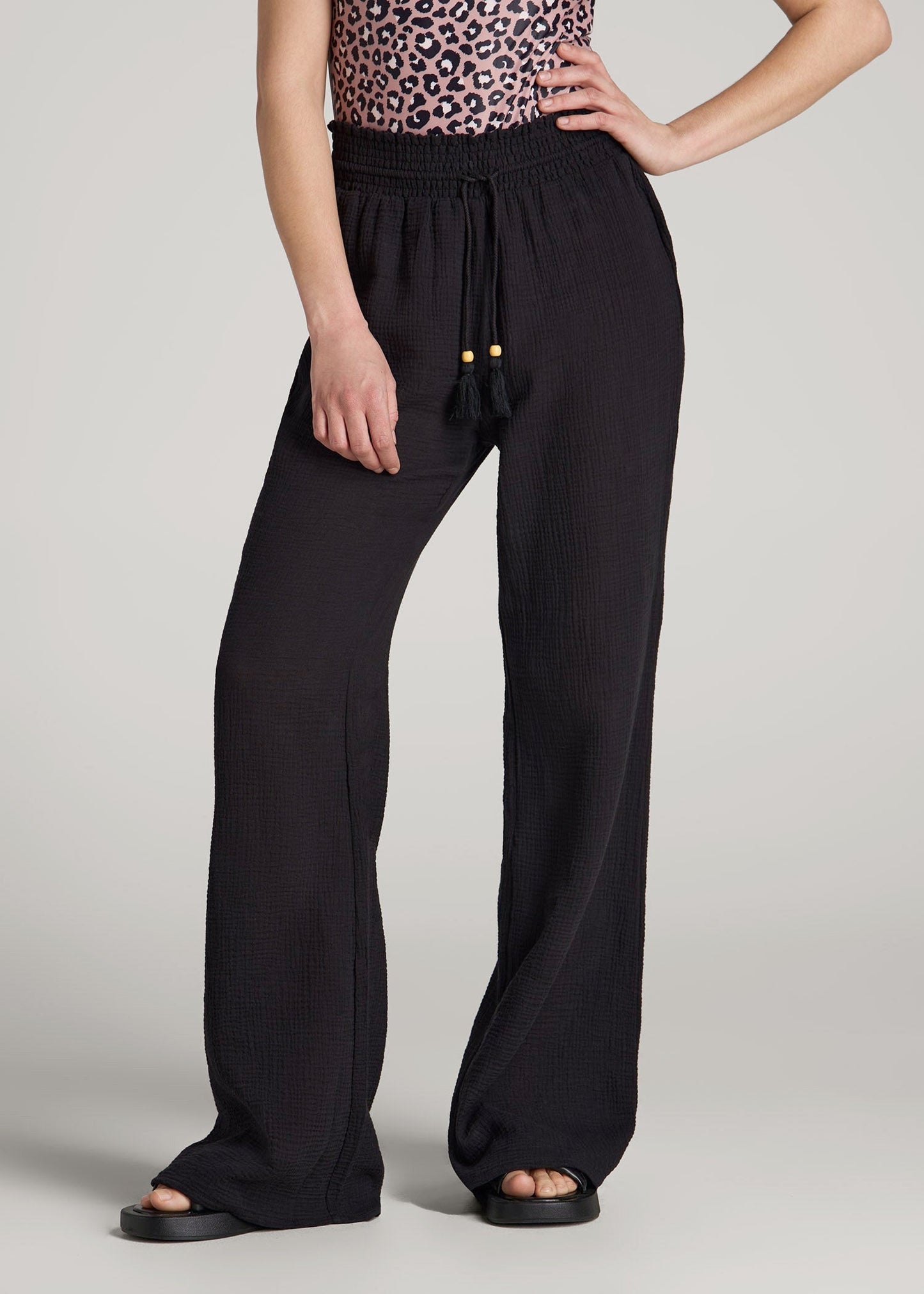 American Tall Women Gauze Cover Up Pants for Tall Women in Black