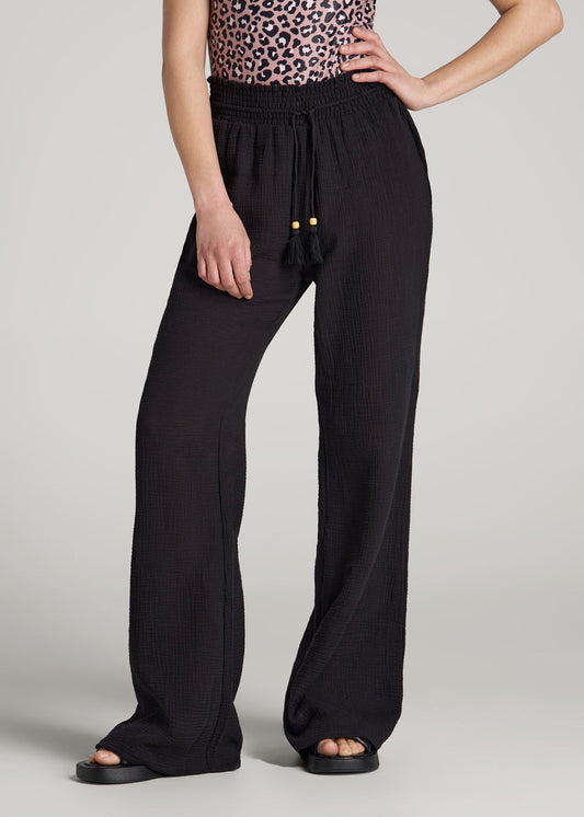 American Tall Women Gauze Cover Up Pants for Tall Women in Black