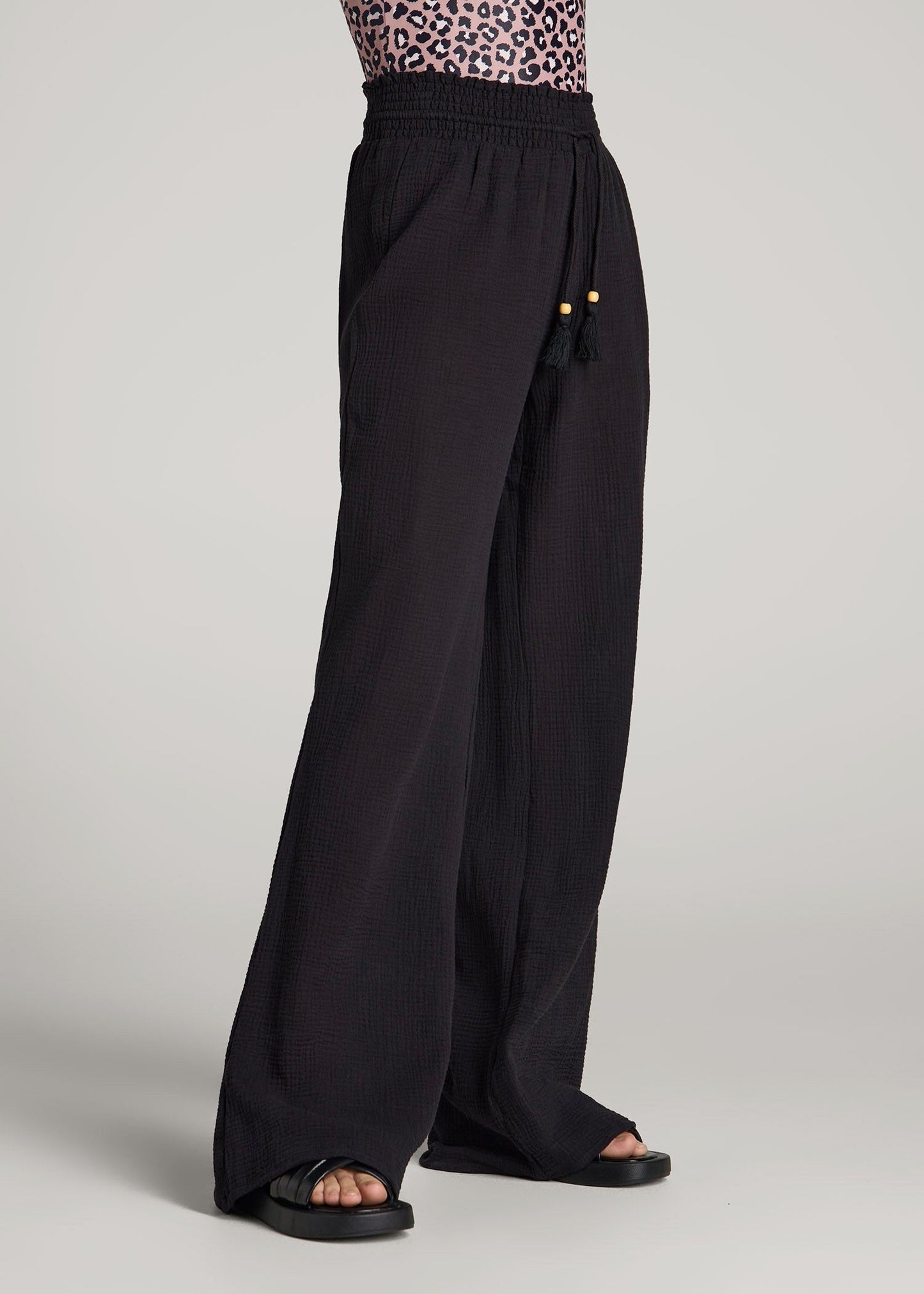 American Tall Women Gauze Cover Up Pants for Tall Women in Black