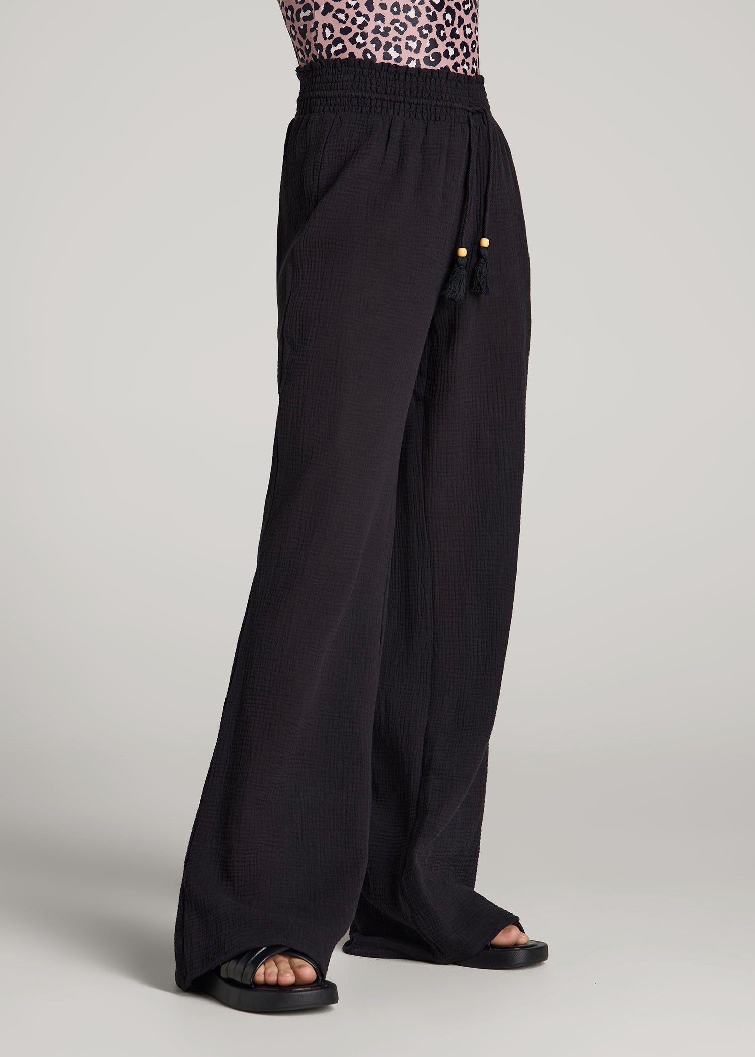 American Tall Women Gauze Cover Up Pants for Tall Women in Black