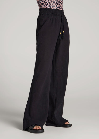 American Tall Women Gauze Cover Up Pants for Tall Women in Black