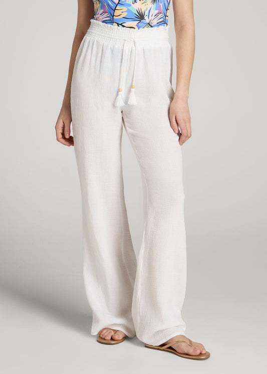American Tall Women Gauze Cover Up Pants for Tall Women in Bright White