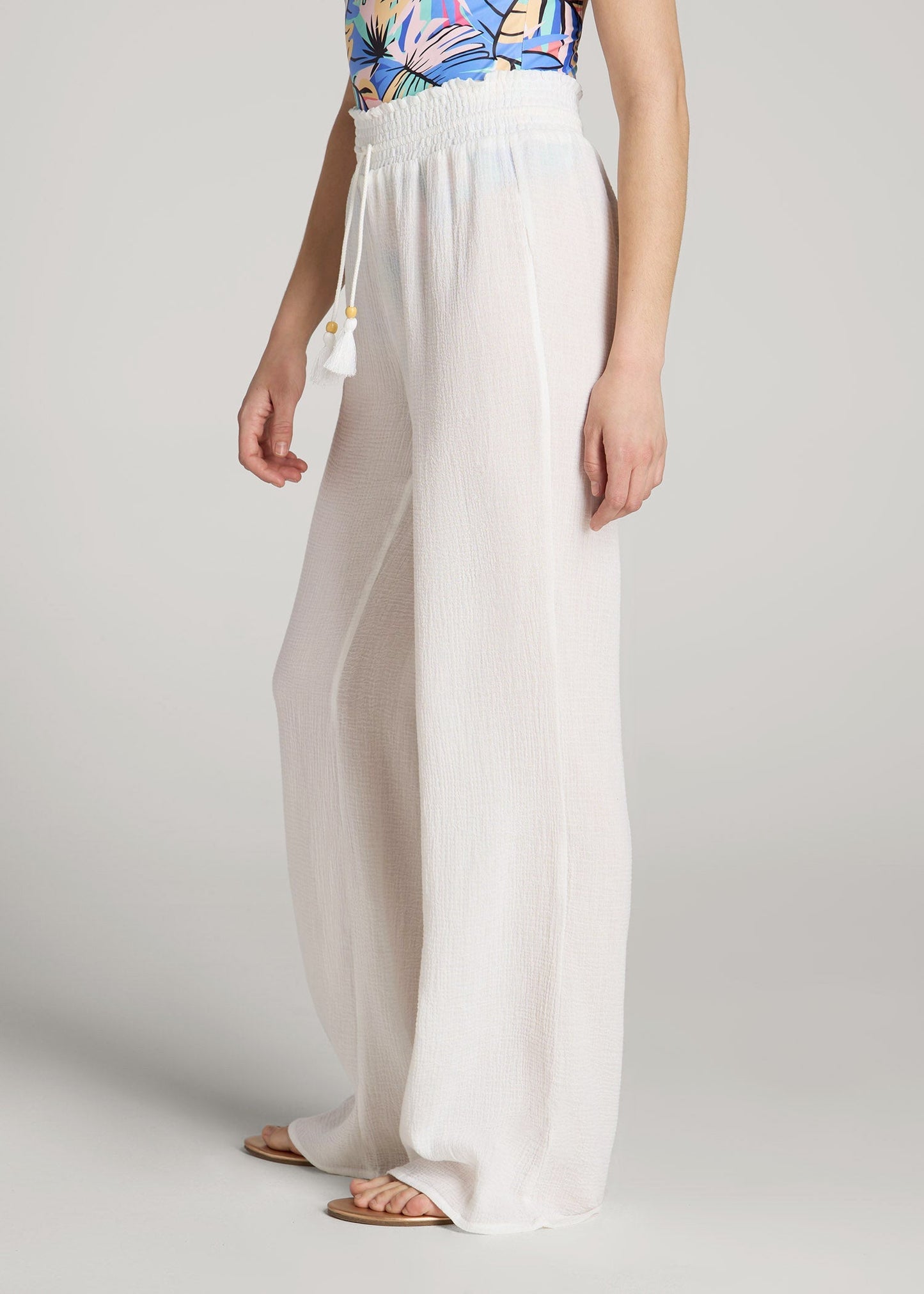American Tall Women Gauze Cover Up Pants for Tall Women in Bright White