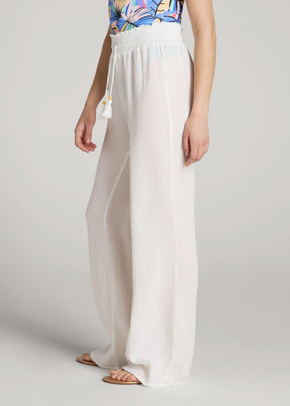 American Tall Women Gauze Cover Up Pants for Tall Women in Bright White