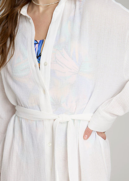 American Tall Women Gauze Shirt Dress for Tall Women in Bright White