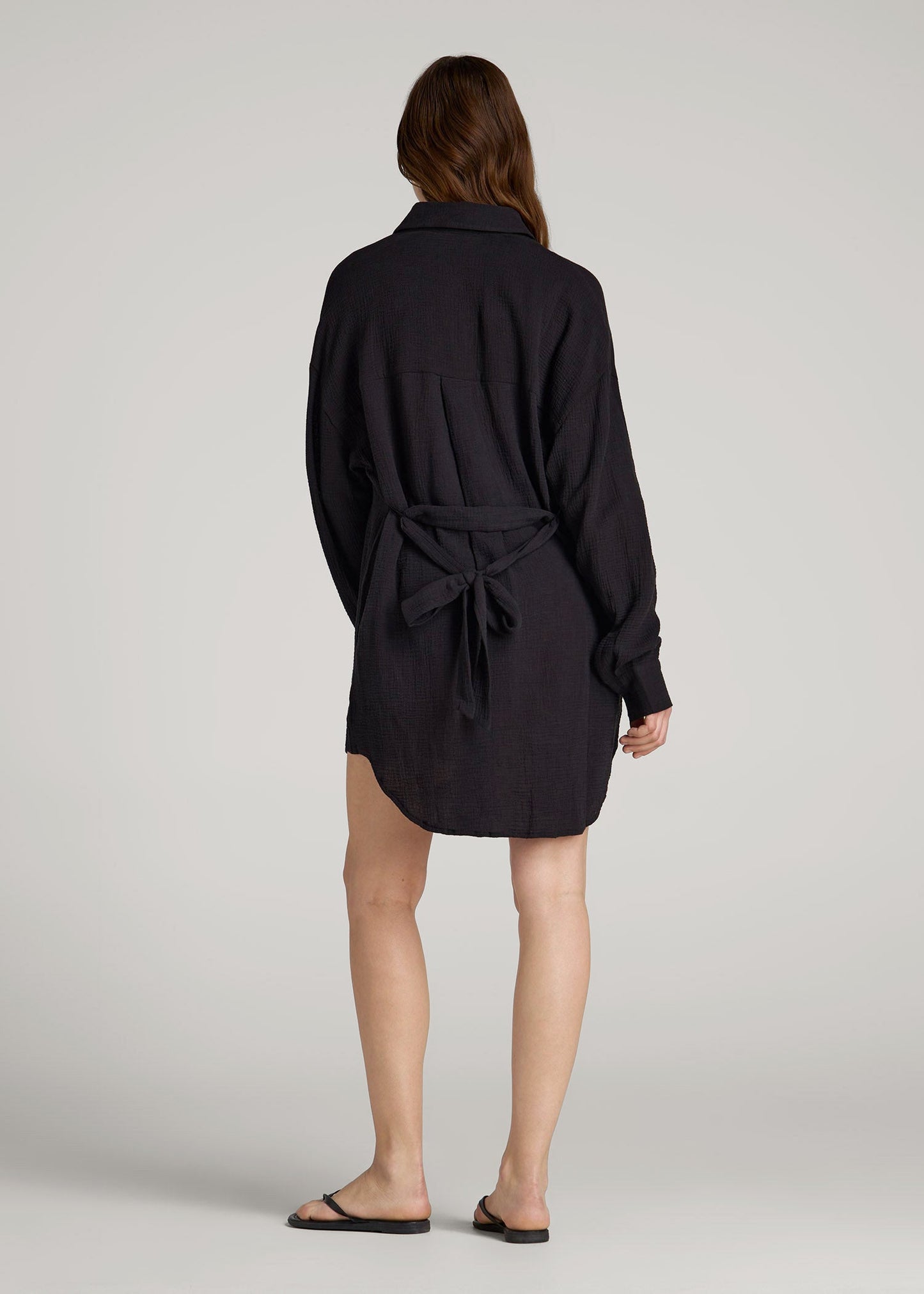 American Tall Women Gauze Shirt Dress for Tall Women in Black