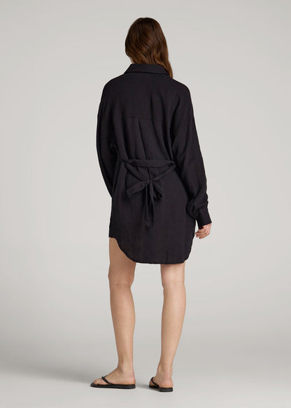 American Tall Women Gauze Shirt Dress for Tall Women in Black