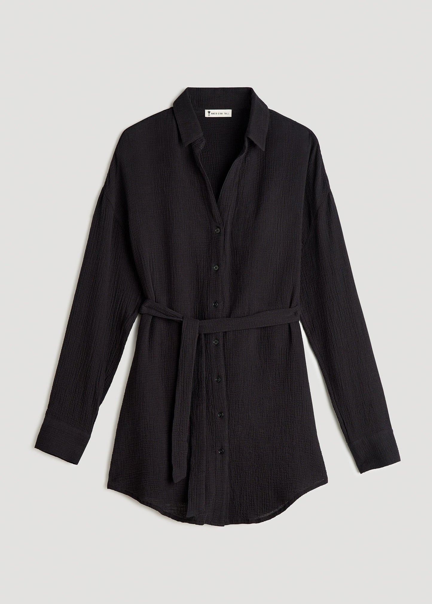 American Tall Women Gauze Shirt Dress for Tall Women in Black