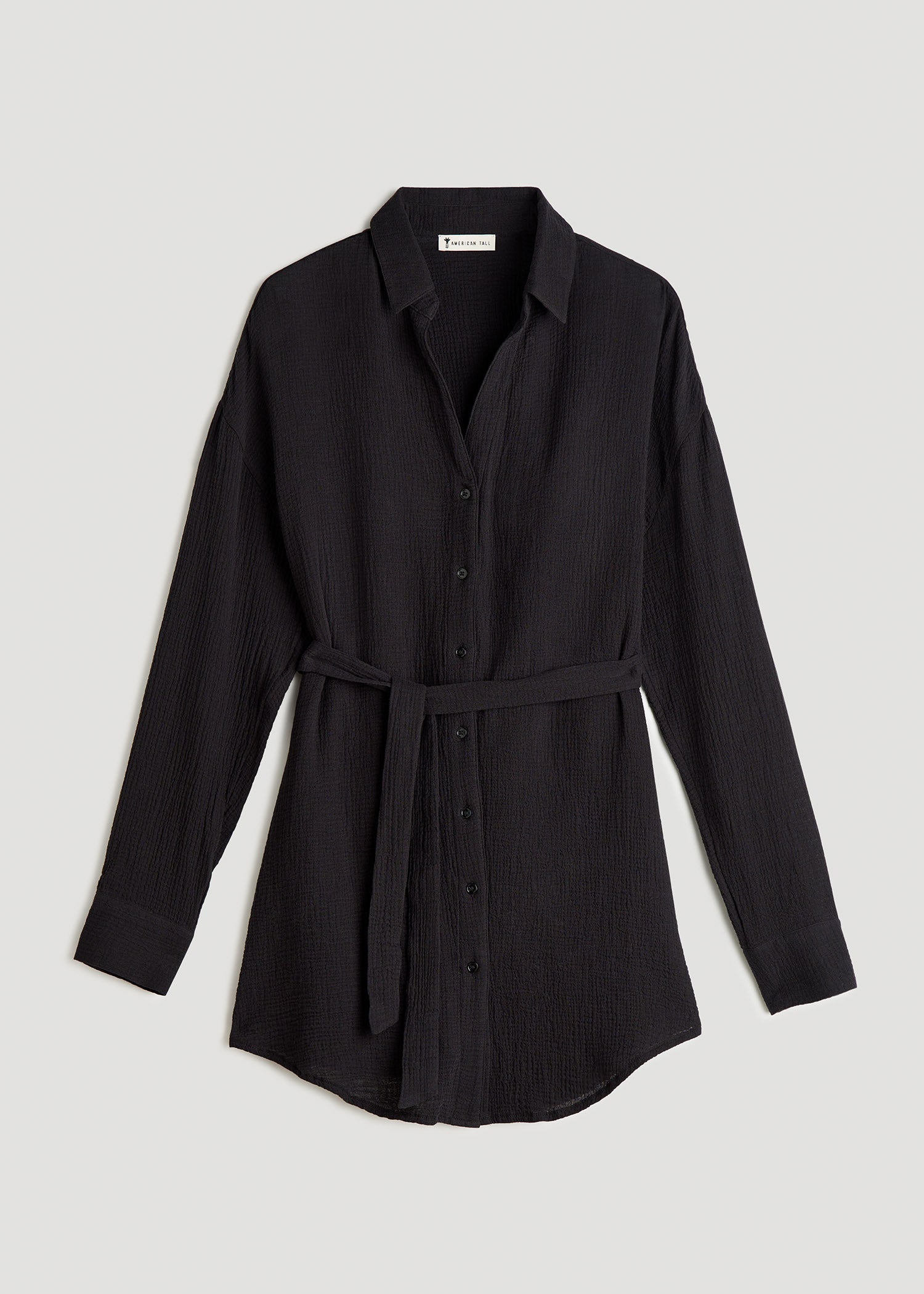American Tall Women Gauze Shirt Dress for Tall Women in Black