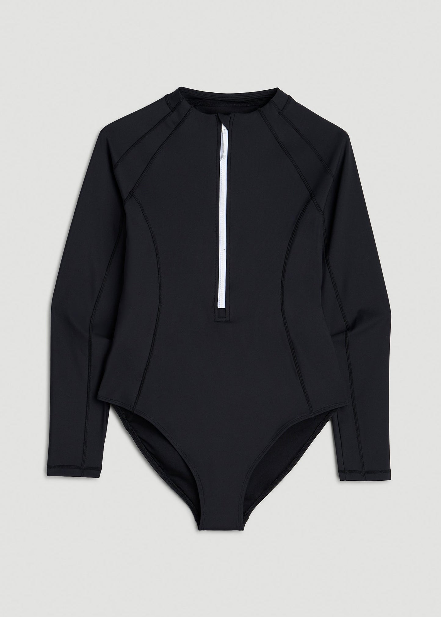 American Tall Women Long Sleeve UPF 50 One Piece Swimsuit for Tall Women in Black