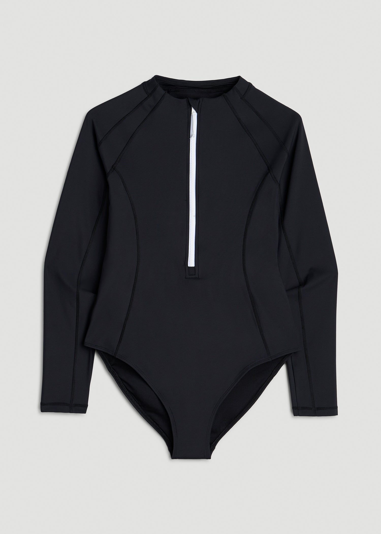 American Tall Women Long Sleeve UPF 50 One Piece Swimsuit for Tall Women in Black