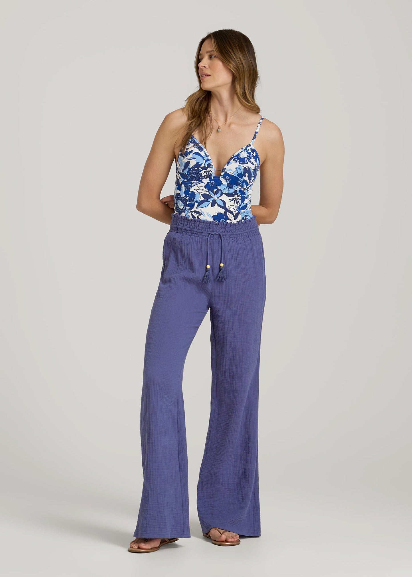 American Tall Women|Men Gauze Cover Up Pants for Tall Women in Future Dusk
