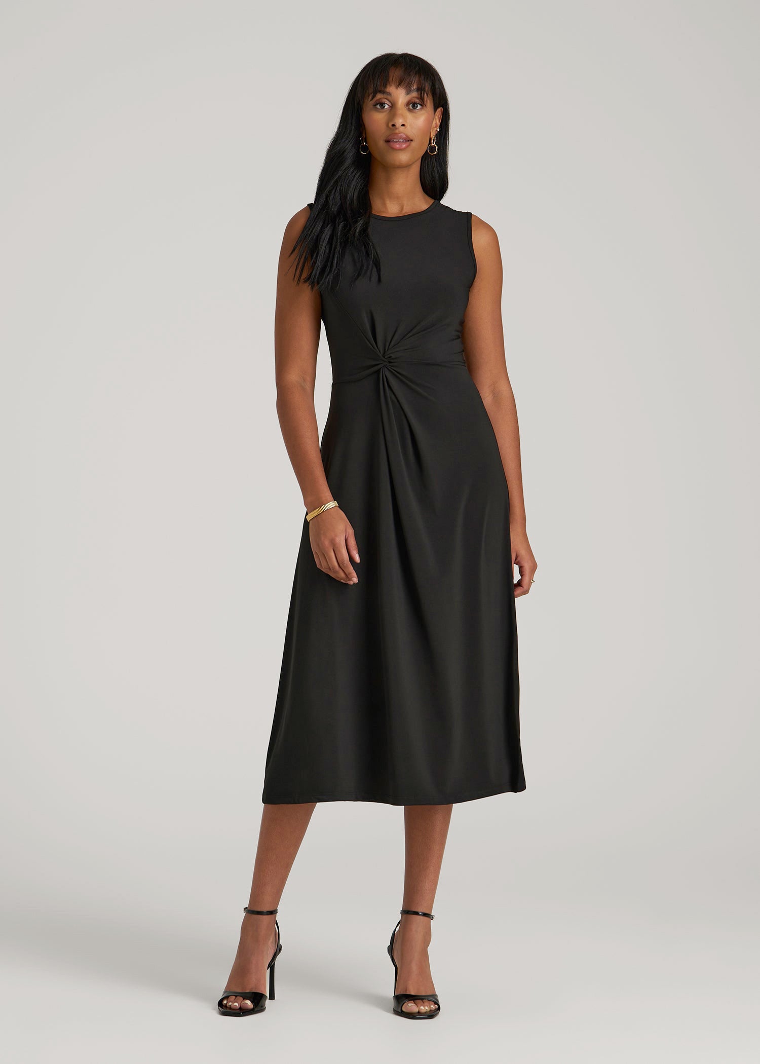 American Tall Women Sleeveless Knot Front Dress for Tall Women in Black