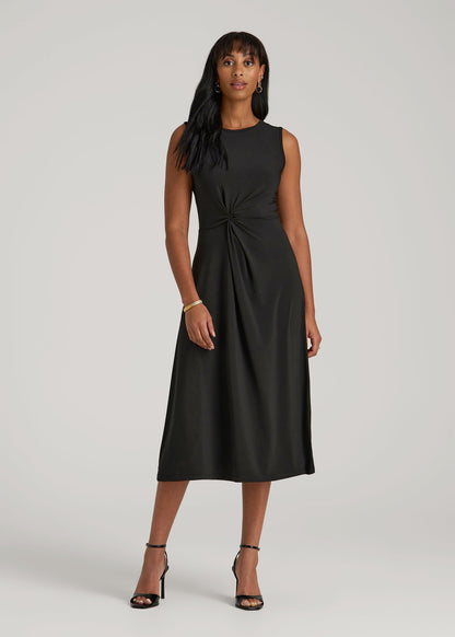 American Tall Women Sleeveless Knot Front Dress for Tall Women in Black