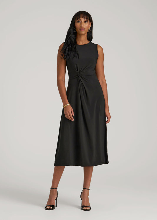 American Tall Women Sleeveless Knot Front Dress for Tall Women in Black