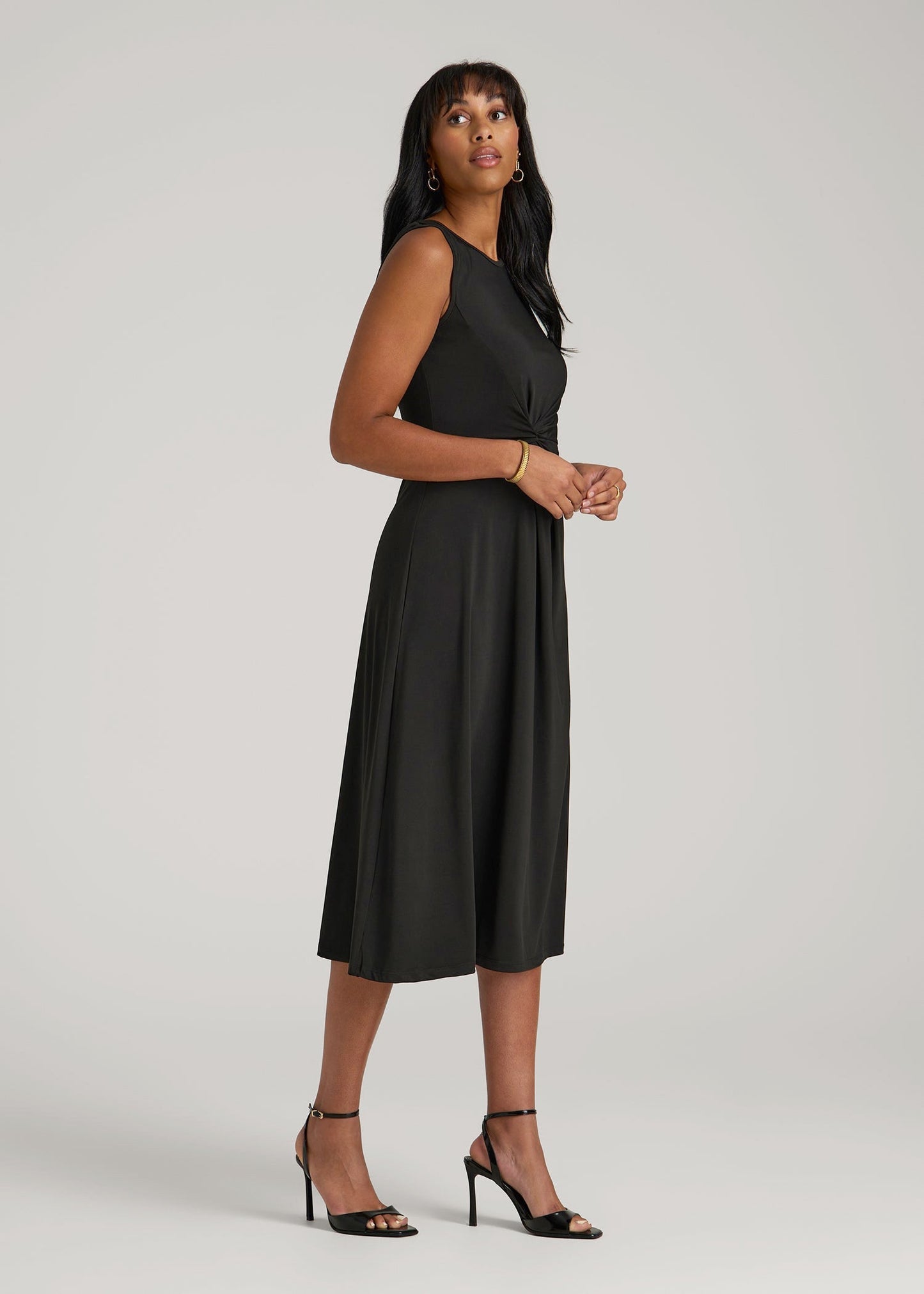 American Tall Women Sleeveless Knot Front Dress for Tall Women in Black