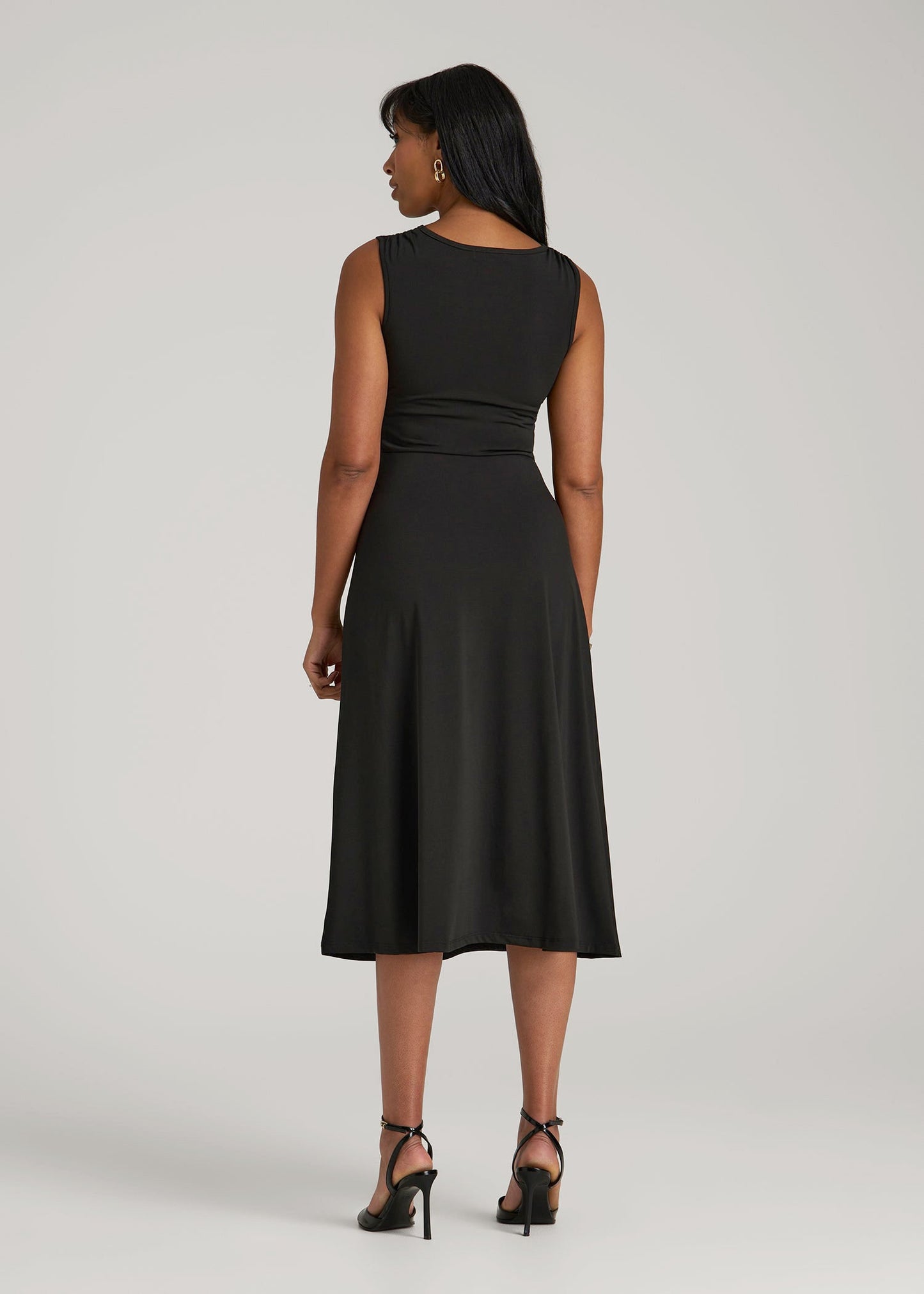 American Tall Women Sleeveless Knot Front Dress for Tall Women in Black