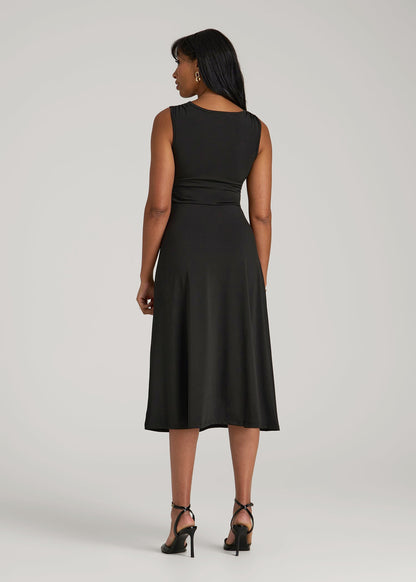American Tall Women Sleeveless Knot Front Dress for Tall Women in Black