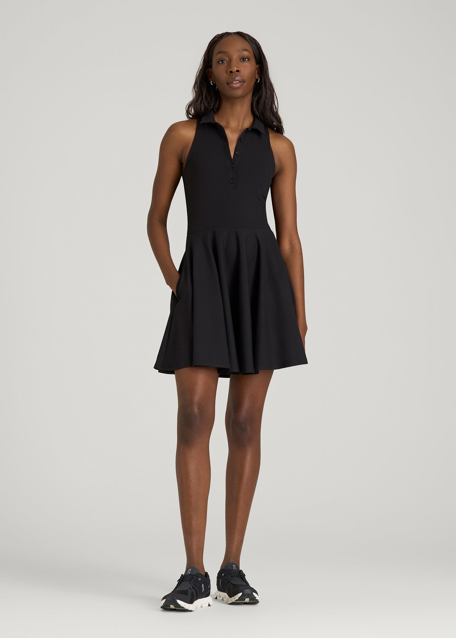 American Tall Women Balance Racerback Sleeveless Polo Dress for Tall Women in Black