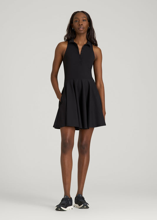 American Tall Women Balance Racerback Sleeveless Polo Dress for Tall Women in Black