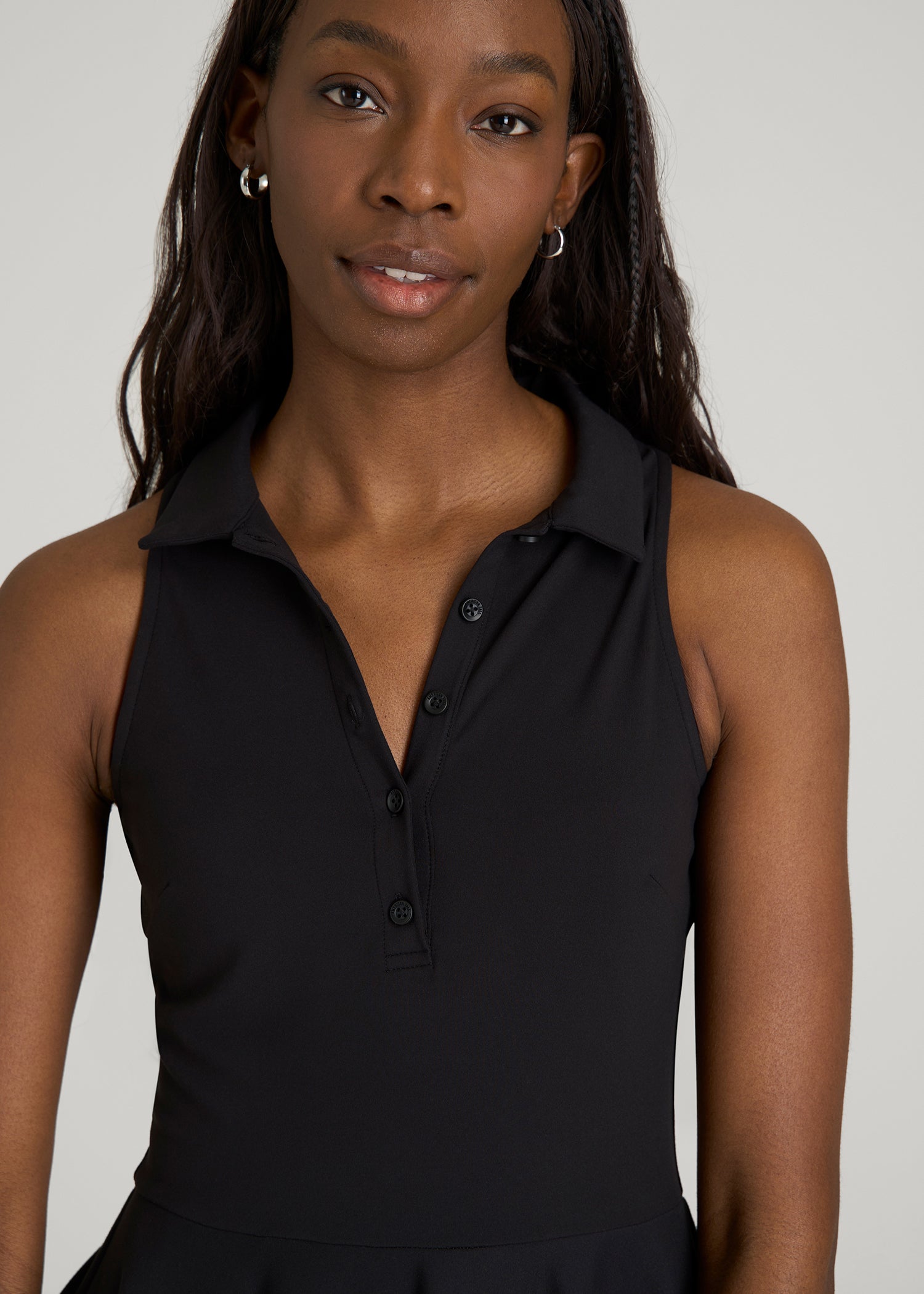 American Tall Women Balance Racerback Sleeveless Polo Dress for Tall Women in Black