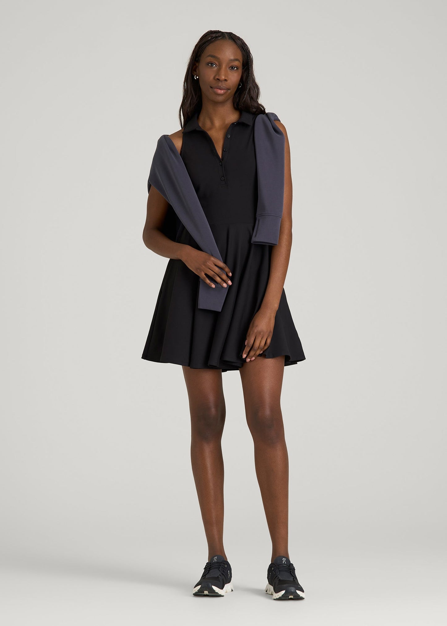 American Tall Women Balance Racerback Sleeveless Polo Dress for Tall Women in Black