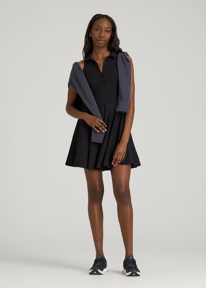 American Tall Women Balance Racerback Sleeveless Polo Dress for Tall Women in Black
