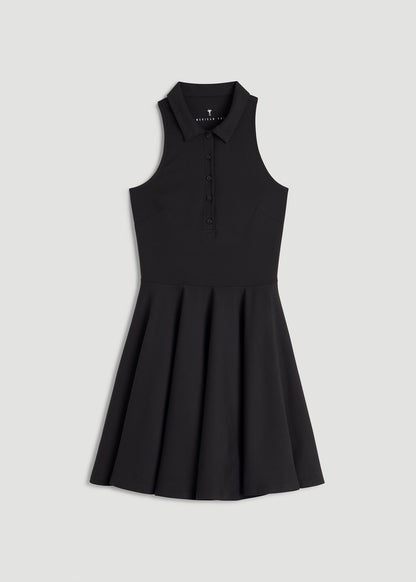 American Tall Women Balance Racerback Sleeveless Polo Dress for Tall Women in Black