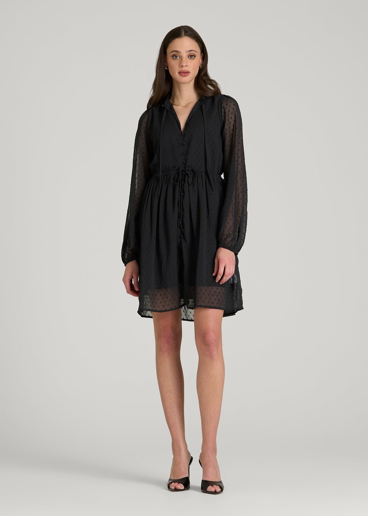 American Tall Women Peasant Chiffon Mini Dress for Tall Women in Black