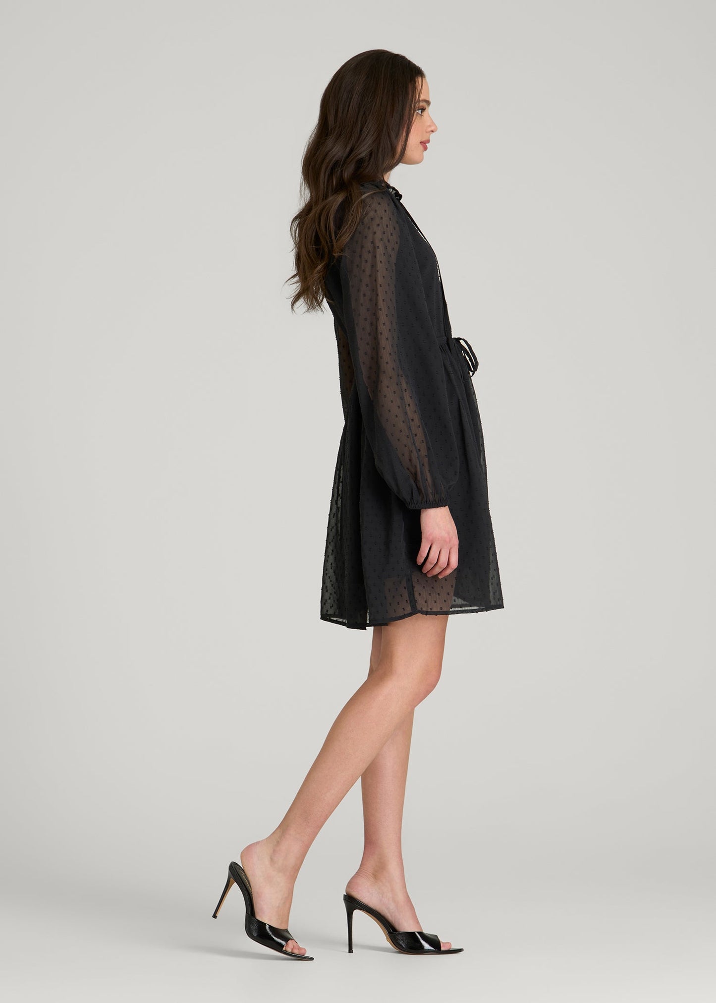 American Tall Women Peasant Chiffon Mini Dress for Tall Women in Black