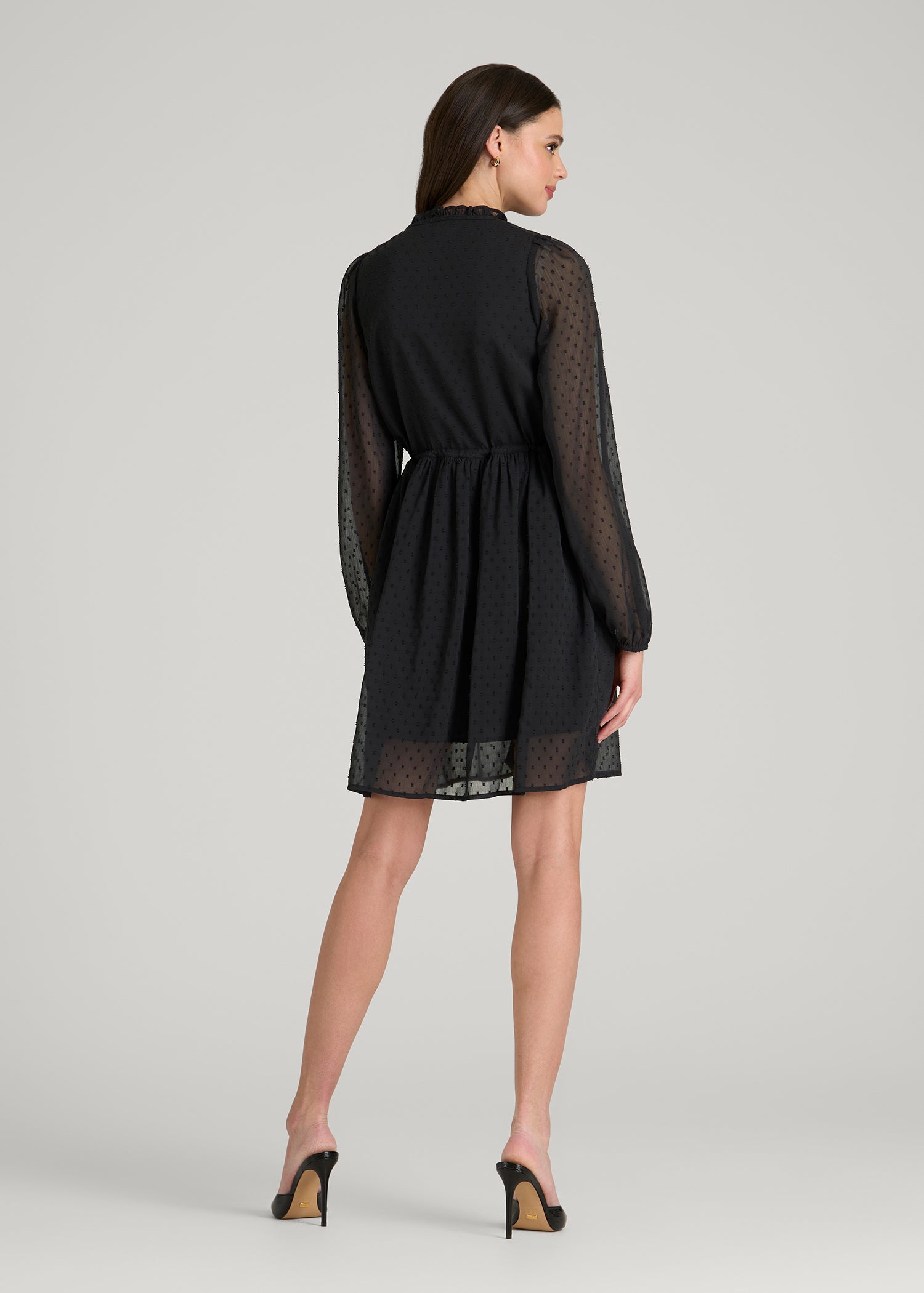 American Tall Women Peasant Chiffon Mini Dress for Tall Women in Black