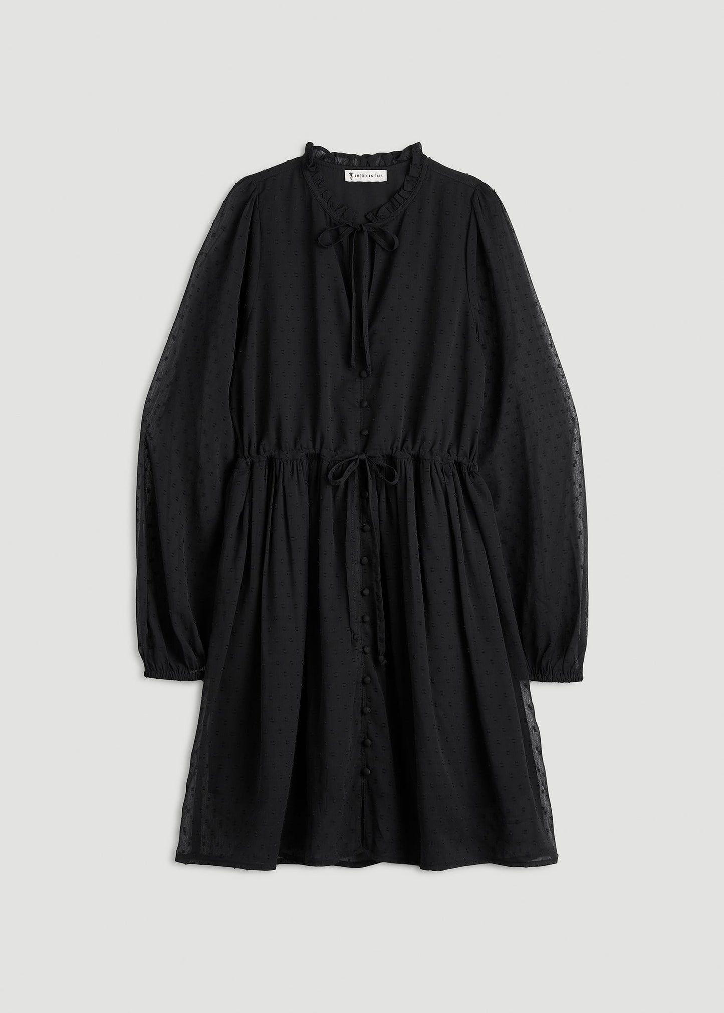 American Tall Women Peasant Chiffon Mini Dress for Tall Women in Black