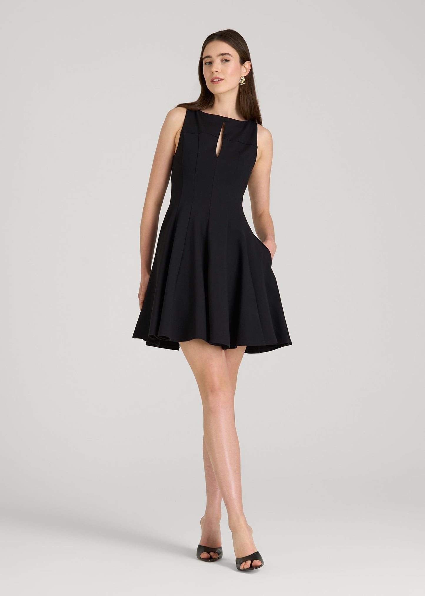 American Tall Women Soft Flex Ponte Mini Babydoll Dress for Tall Women in Black