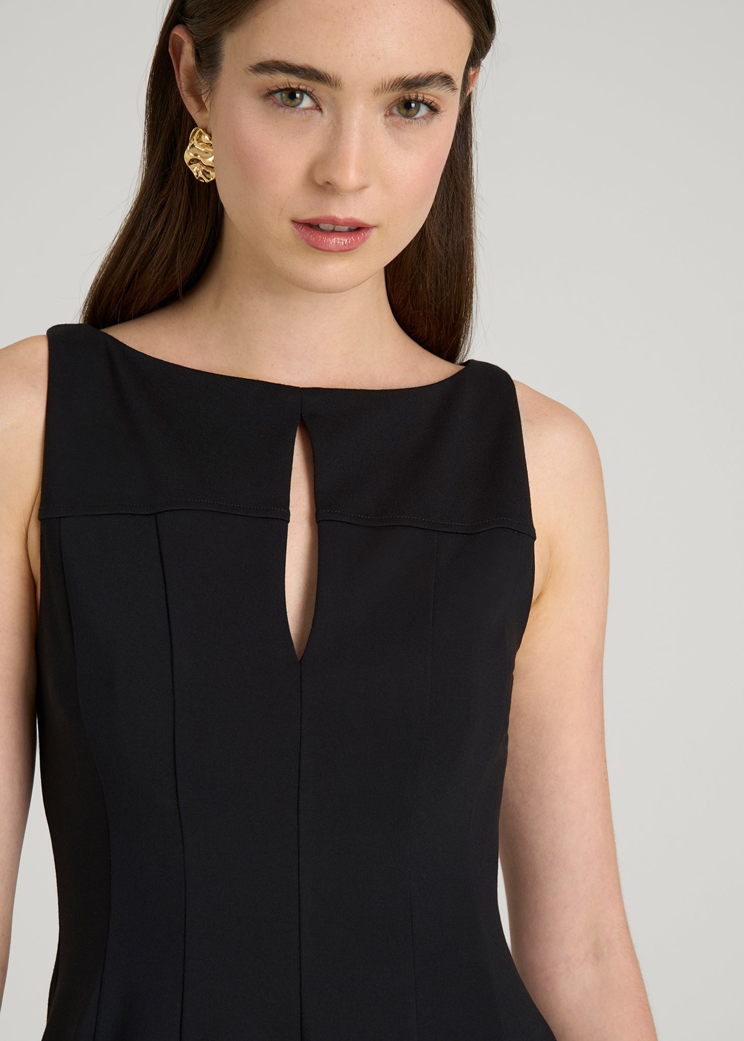 American Tall Women Soft Flex Ponte Mini Babydoll Dress for Tall Women in Black