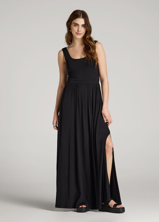 American Tall Women Jersey Tank Maxi Dress with Pockets for Tall Women in Black